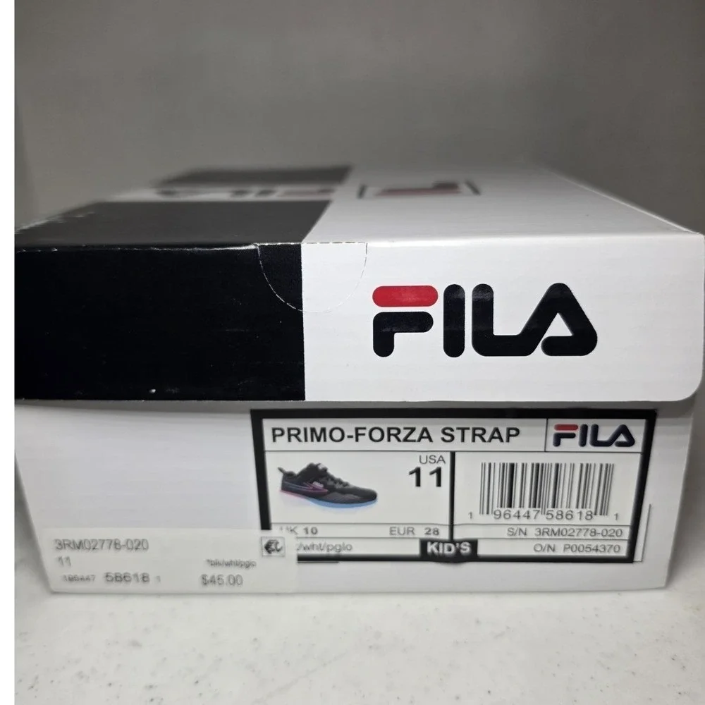FILA Primo-Forza Strap, Kids, Black, Size 11, New